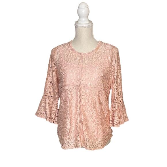 New Directions Pink Lace Tunic with Bell Sleeves size S - Picture 1 of 5